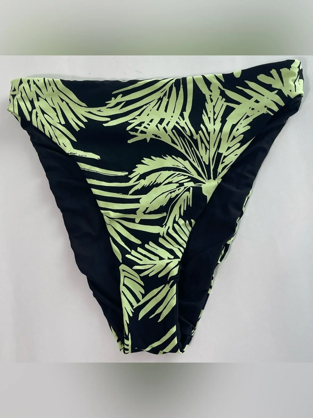 CITRUS WOMEN’S High-Cut Palm-Print Bikini Bottom - Black & Lime NWT